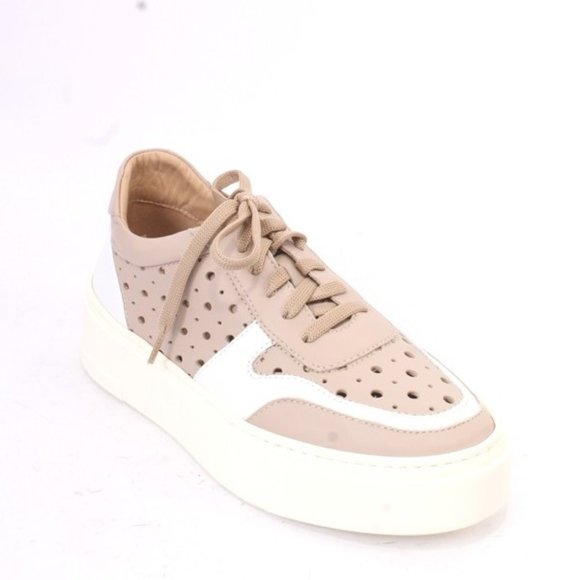 Luca Grossi 867a White / Beige Leather Lace-Up Platform Sneaker - Picture 1 of 8